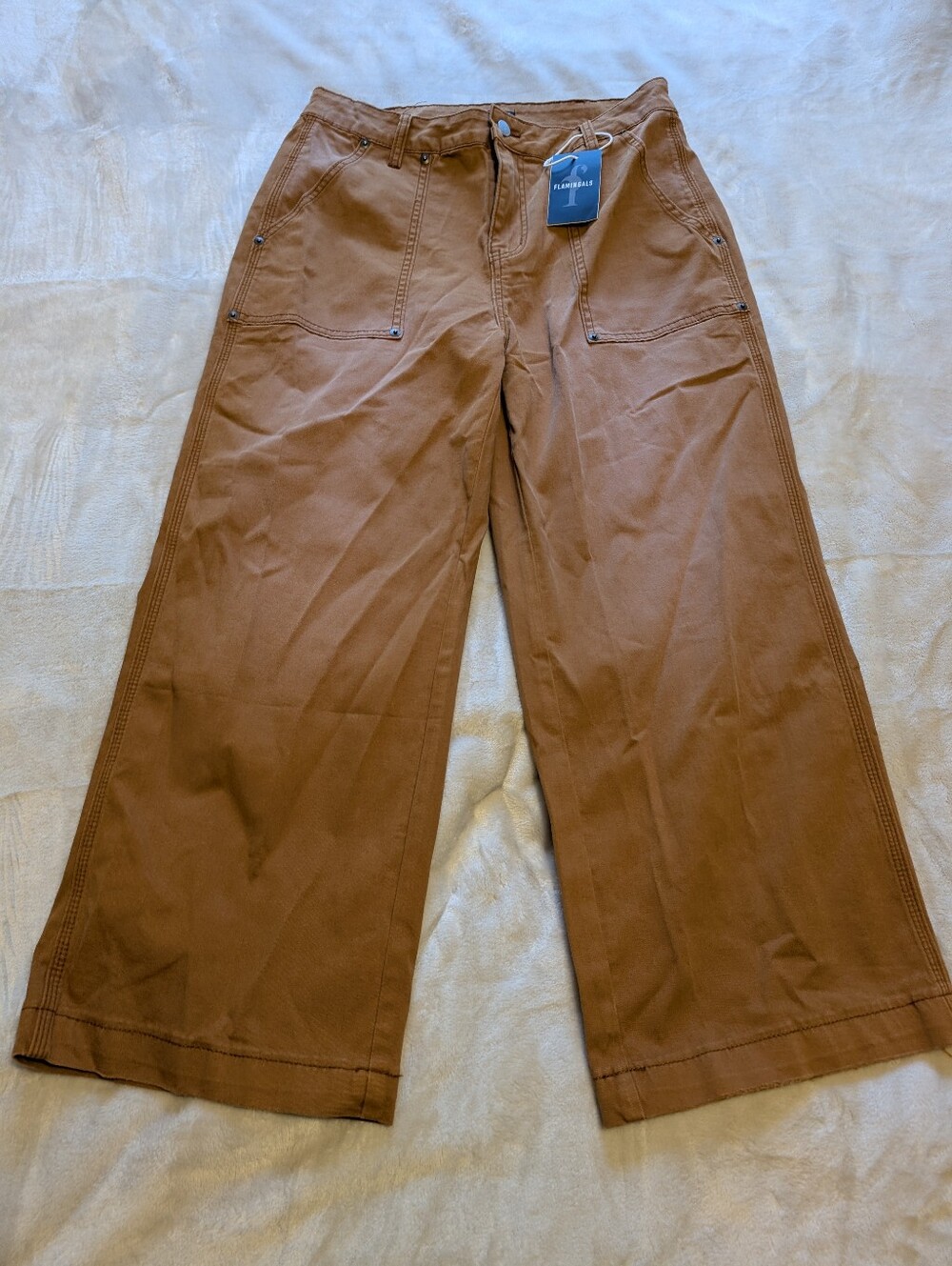 Flamingals Midwaist Wide Leg Cropped Pants Raw Hem NWT Women's Large - Picture 5 of 10